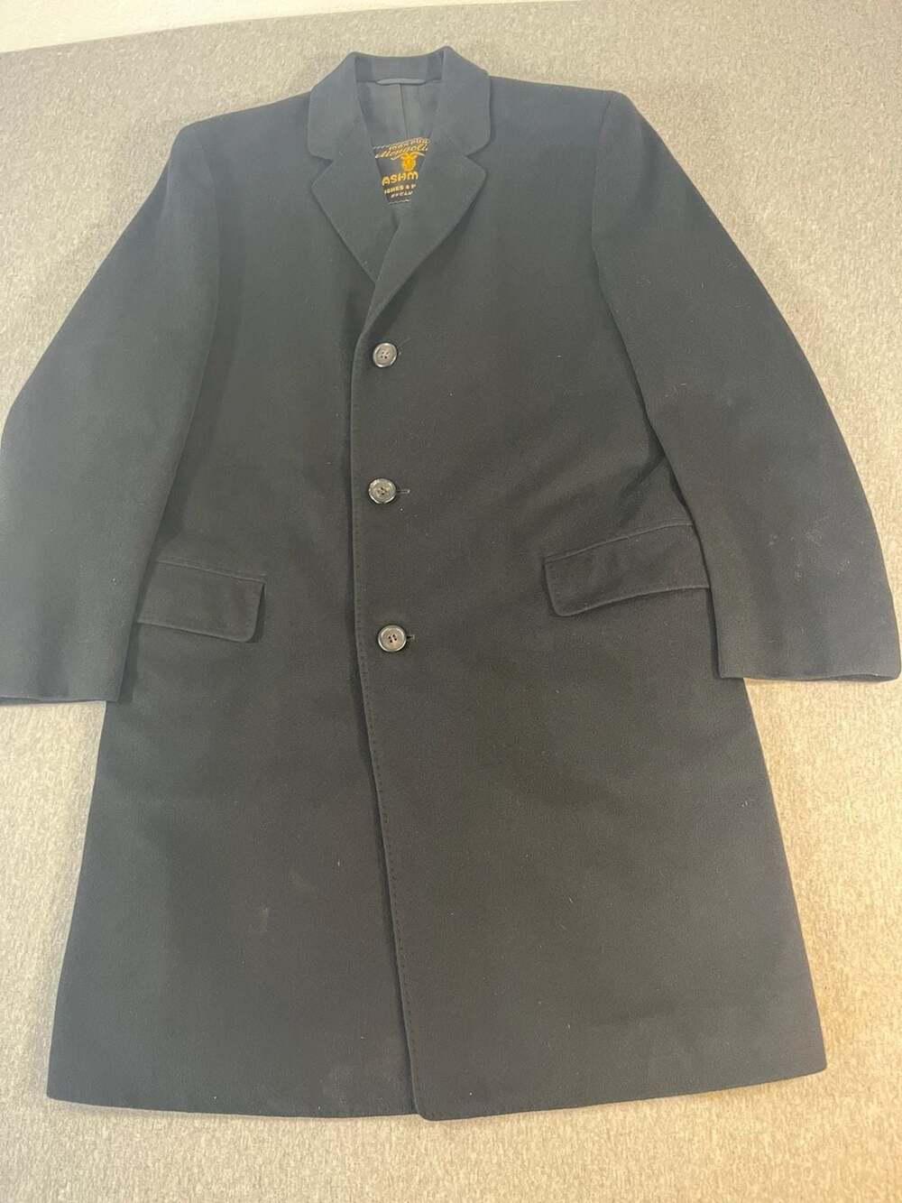 Vintage Hughes Hatcher Black Cashmere Overcoat Men’s L